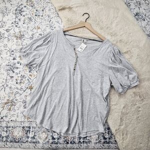 Cato Gray Button Detailed Short Sleeve Blouse Top XL BNWT